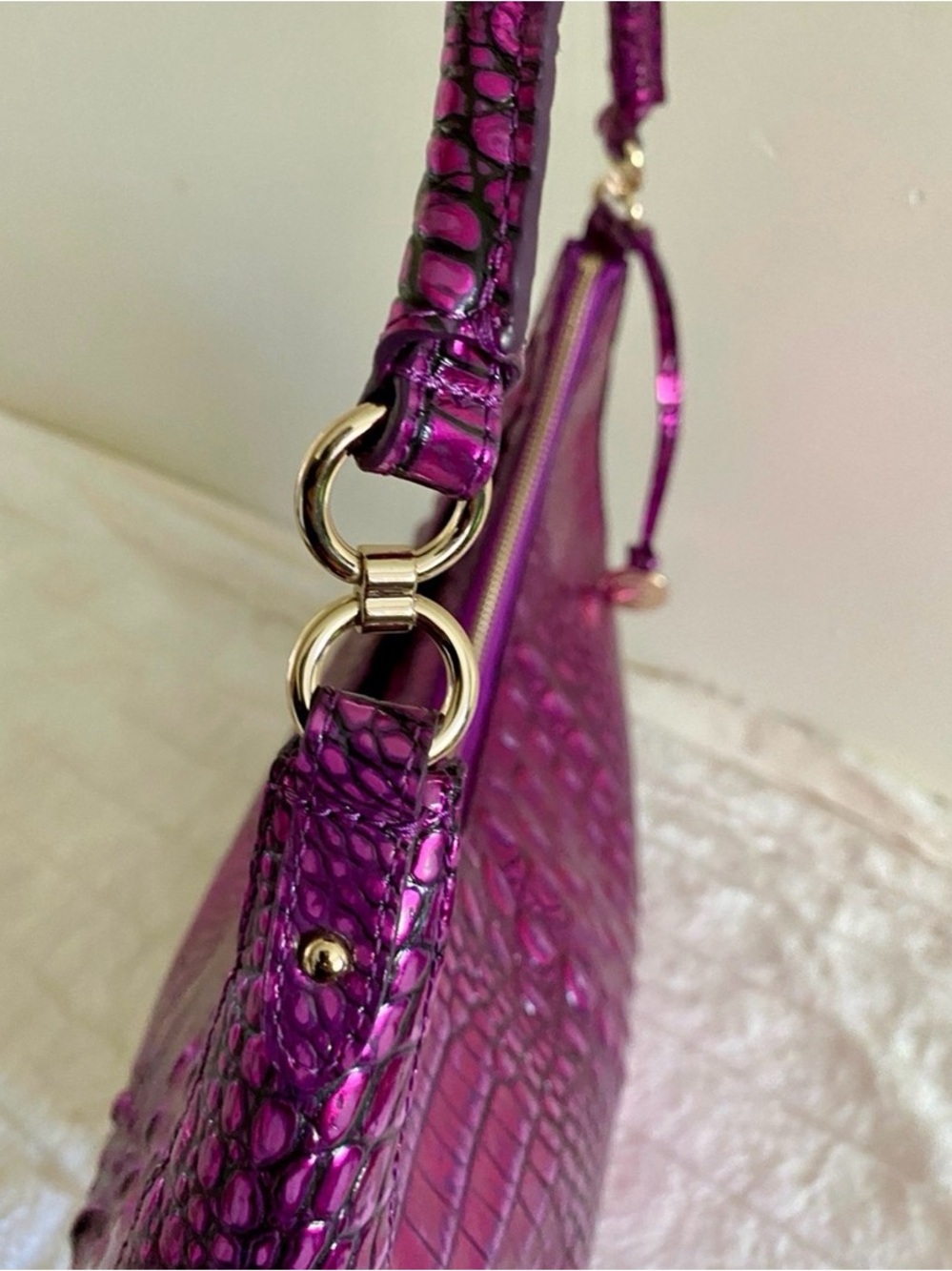 Brahmin Metallic Becka Purple Potion Croc-Embossed Melbourne Shoulder Hobo - Picture 10 of 12